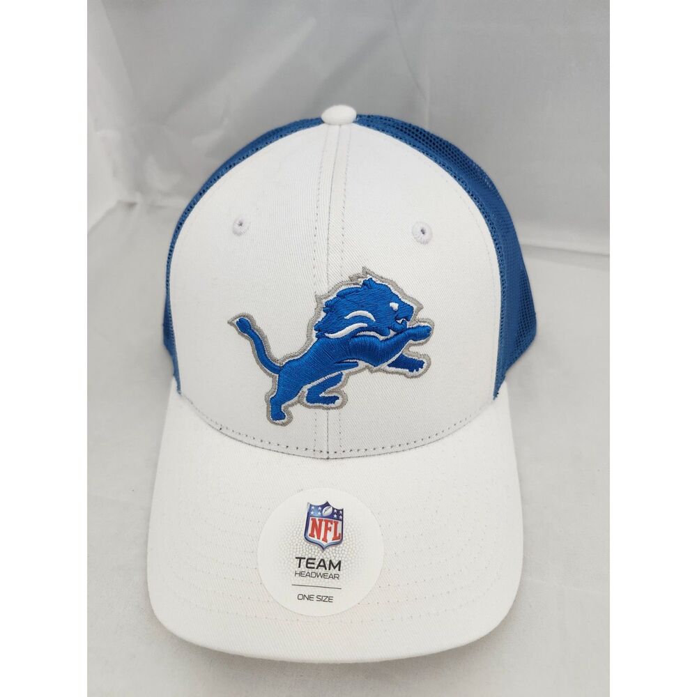 Detroit Lions Official NFL Team Adult Hat – White & Blue Mesh Trucker Cap